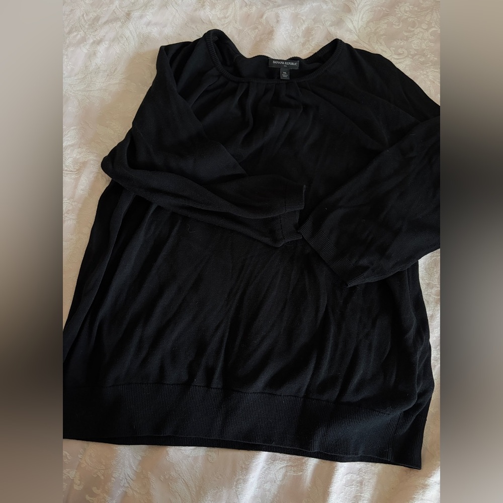 Banana Republic Black Knit Sweater 3/4 Sleeve Scoop Neck XL